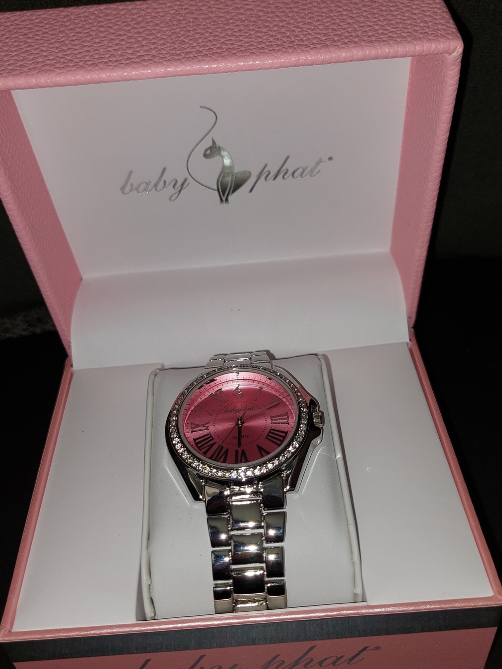 Baby Phat Women's Pink Crystal Accent Silver Bracelet Watch